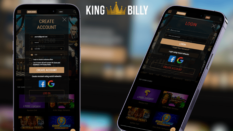 King Billy Casino Sign-Up and Login Pages