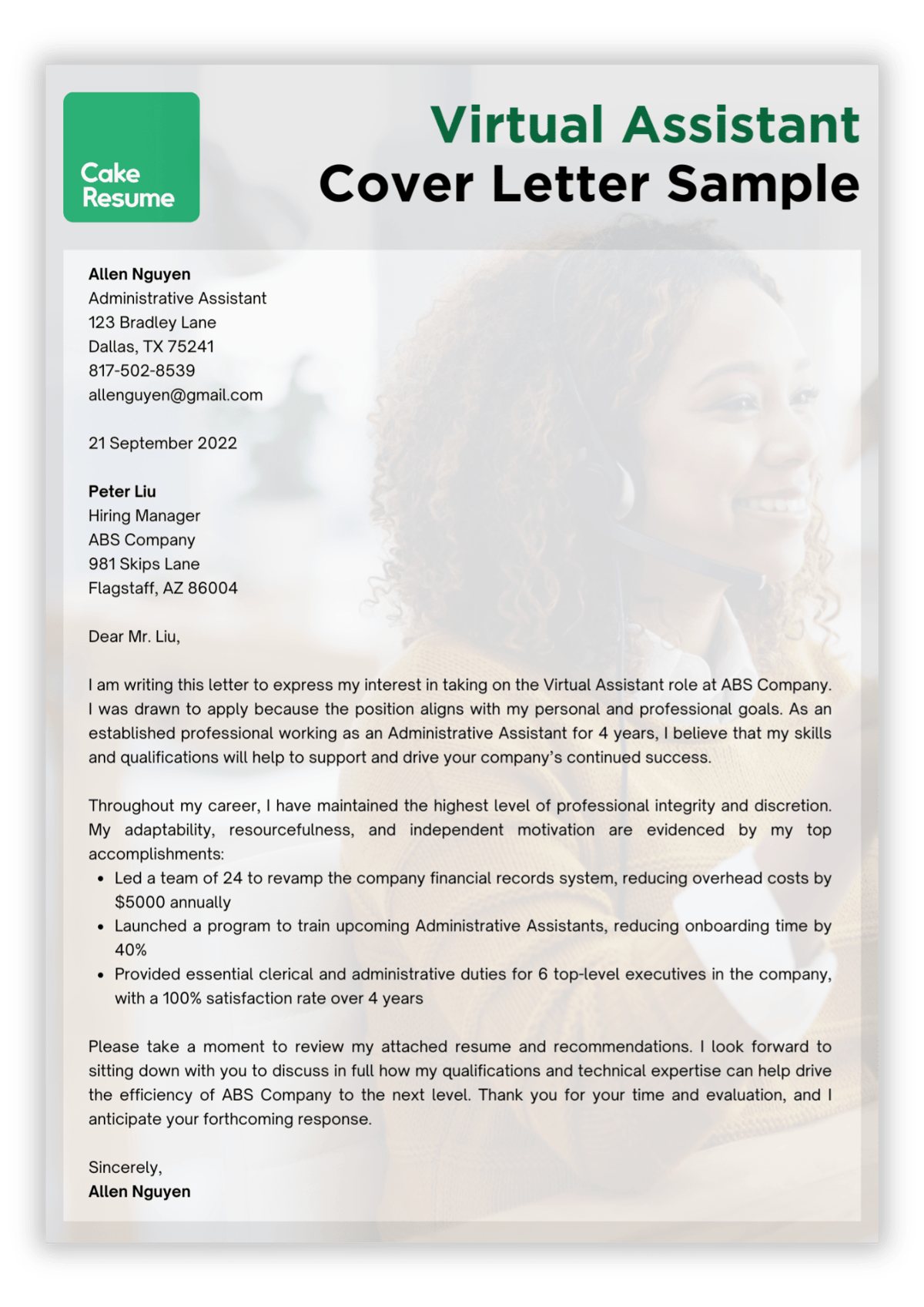 cover letter for virtual assistant no experience sample