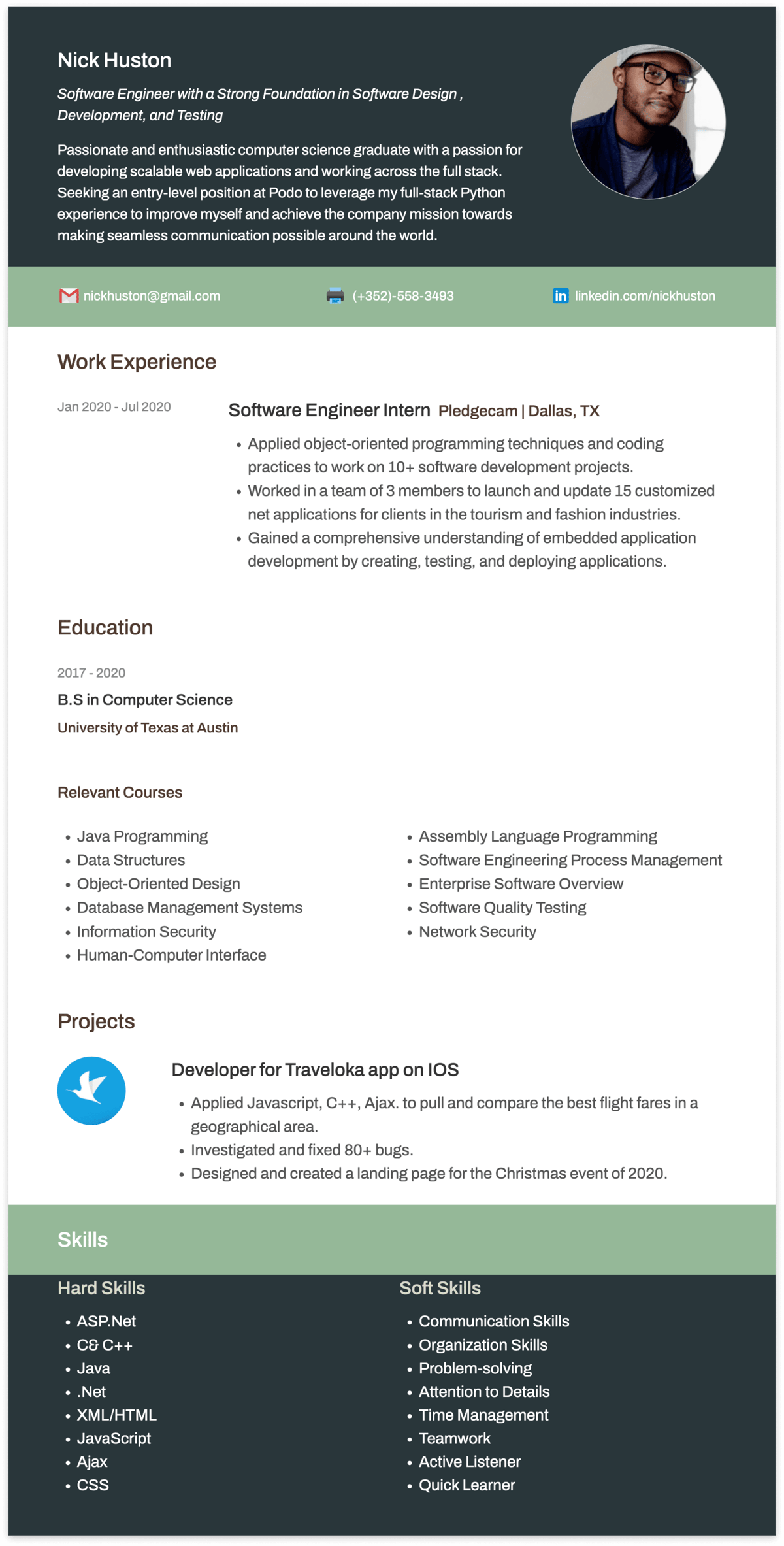 entry-level software engineer resume example