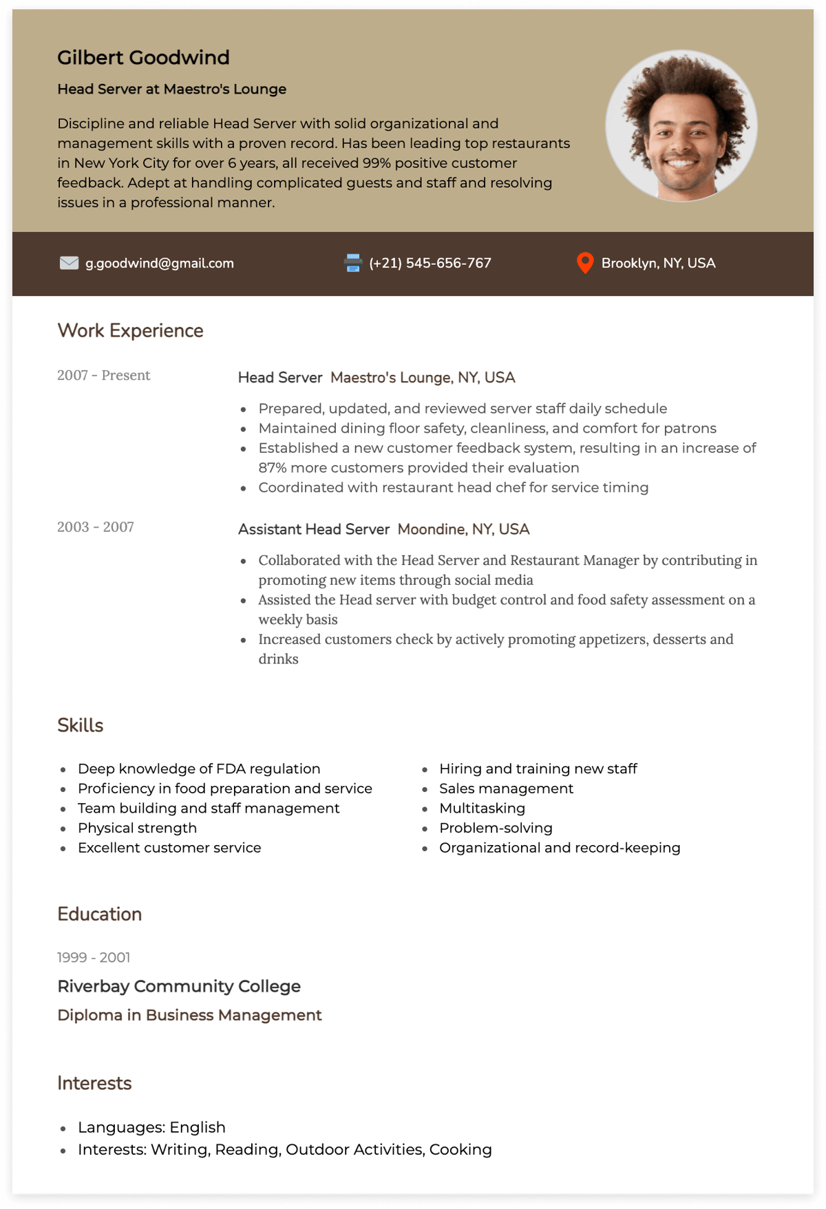 server resume example