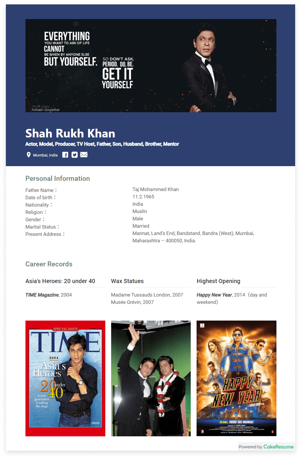 shahrukh khan biodata