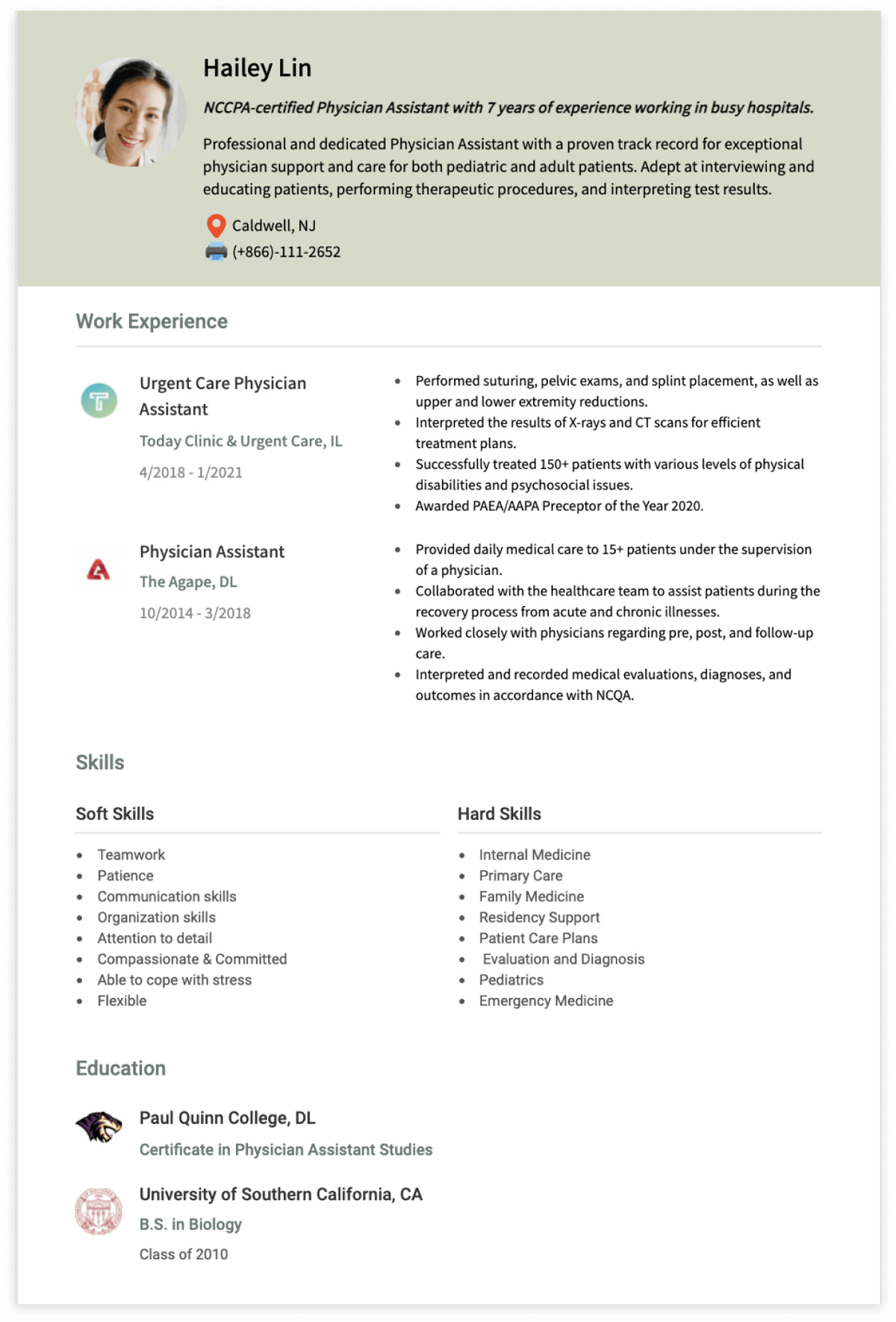 Physician assistant resume examples