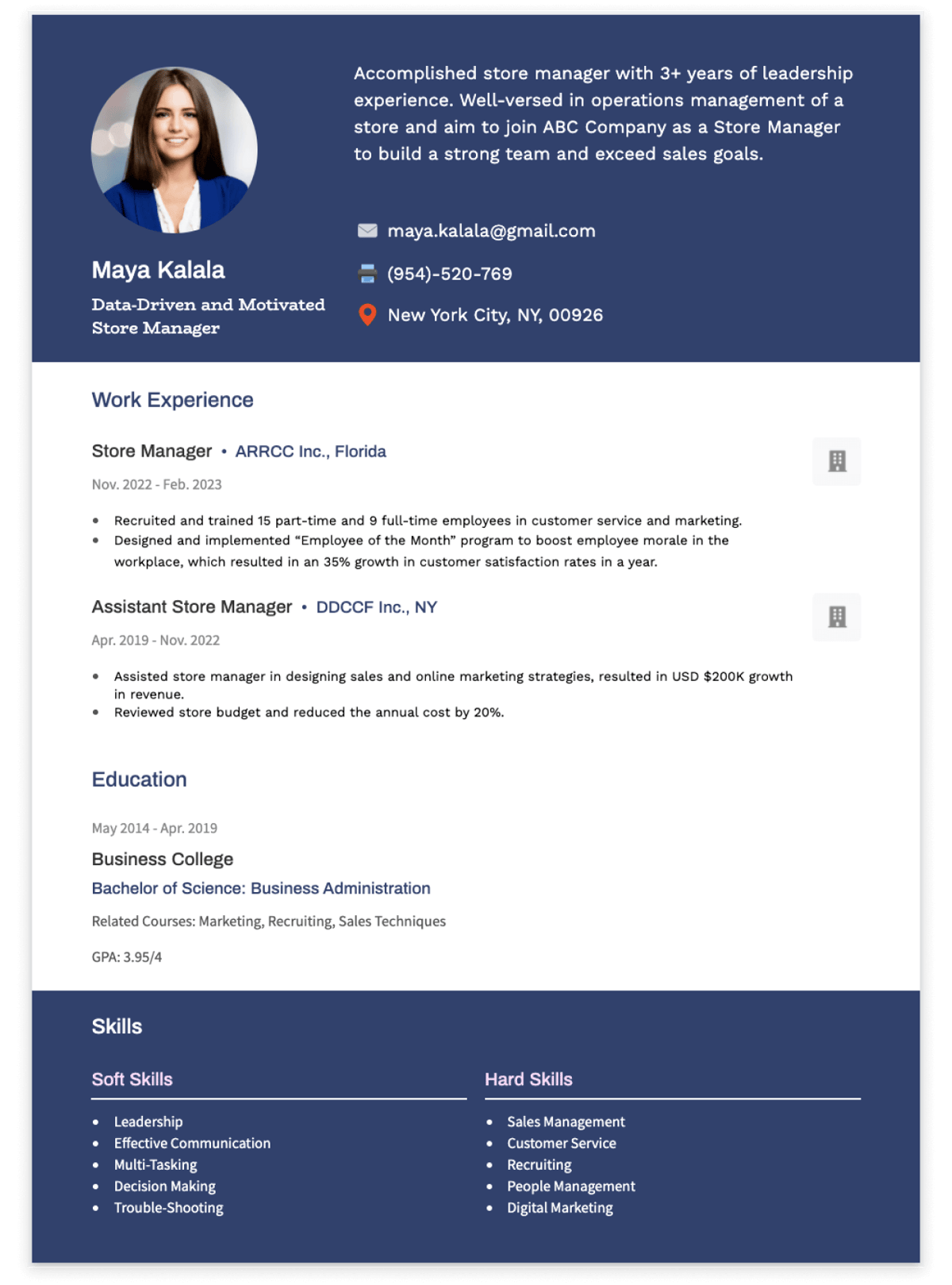 store manager resume: templated and examples