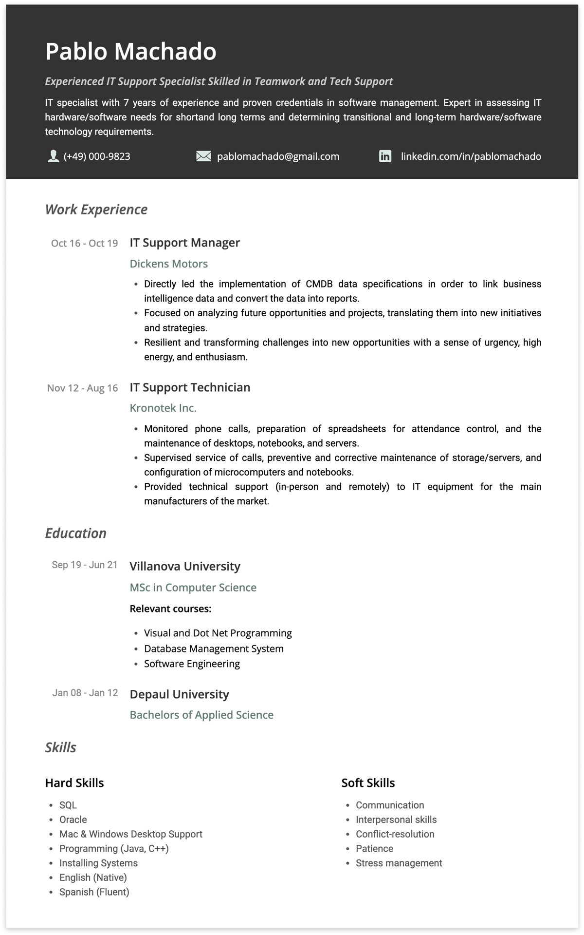 IT support resume example