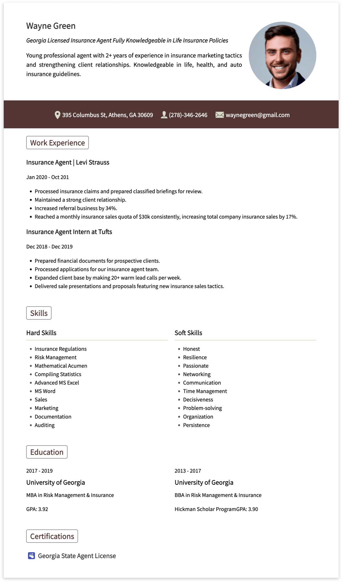 insurance agent resume example