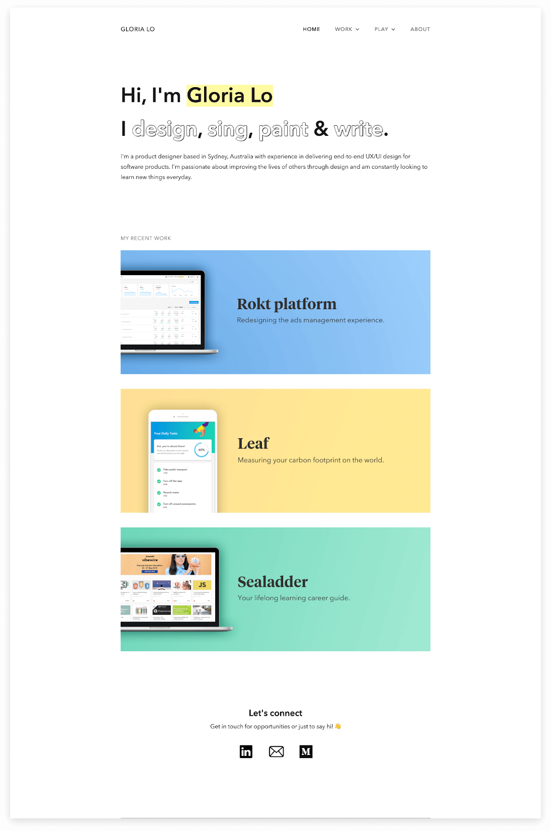 UX/UI design portfolio website by Gloria Lo