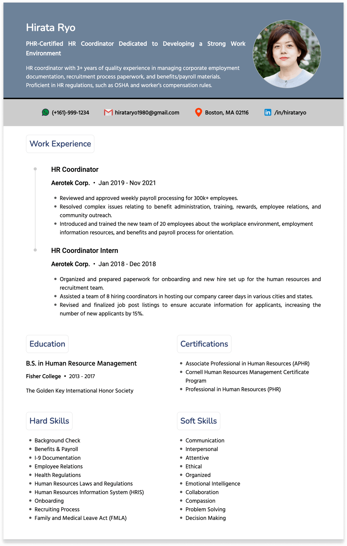 HR coordinator resume sample