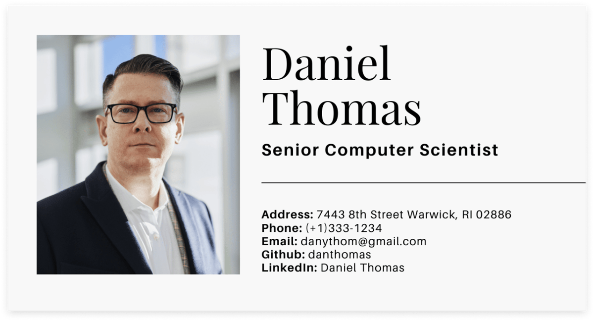 Resume header for a computer scientist