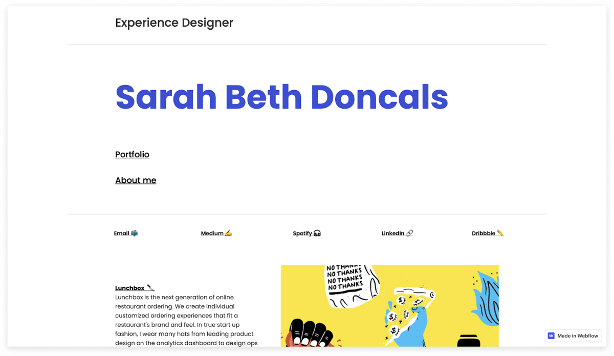 UX portfolio website by Sarah Beth