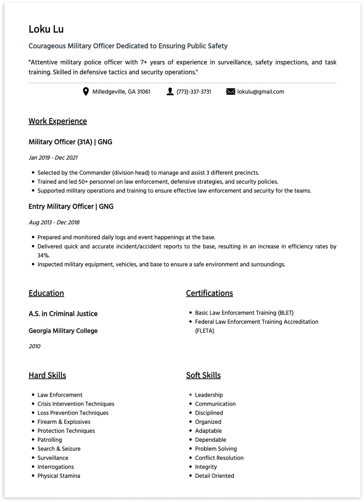military-to-civilian resume sample