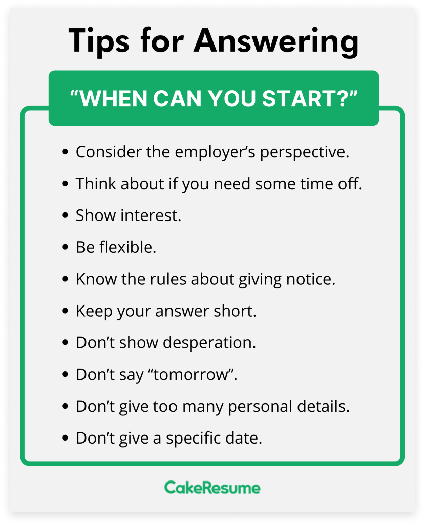 when can you start working interview question tips