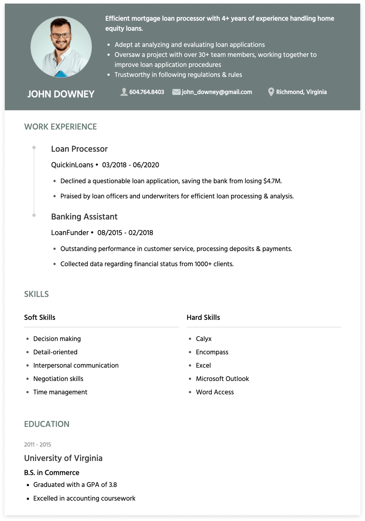 Loan processor resume