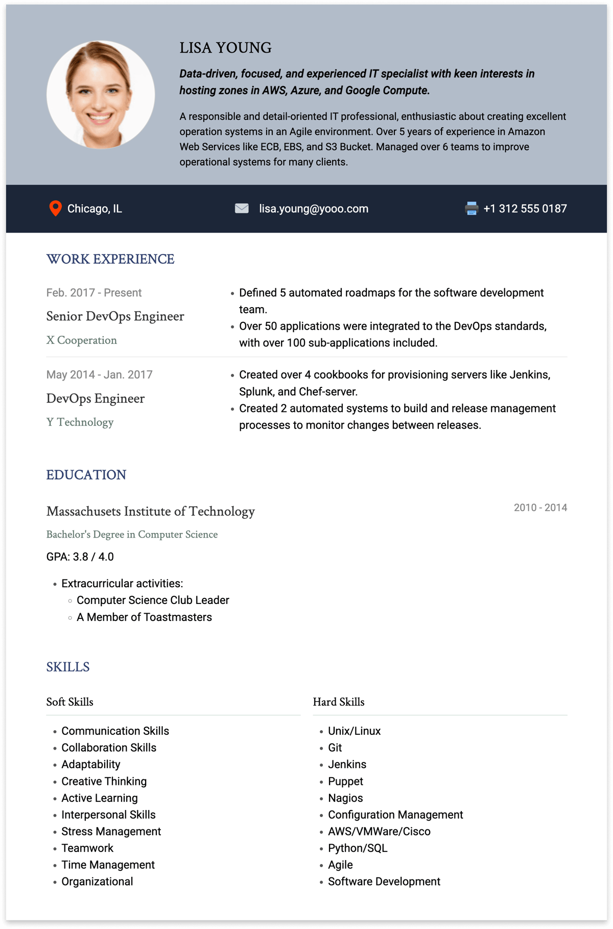 DevOps engineer resume example