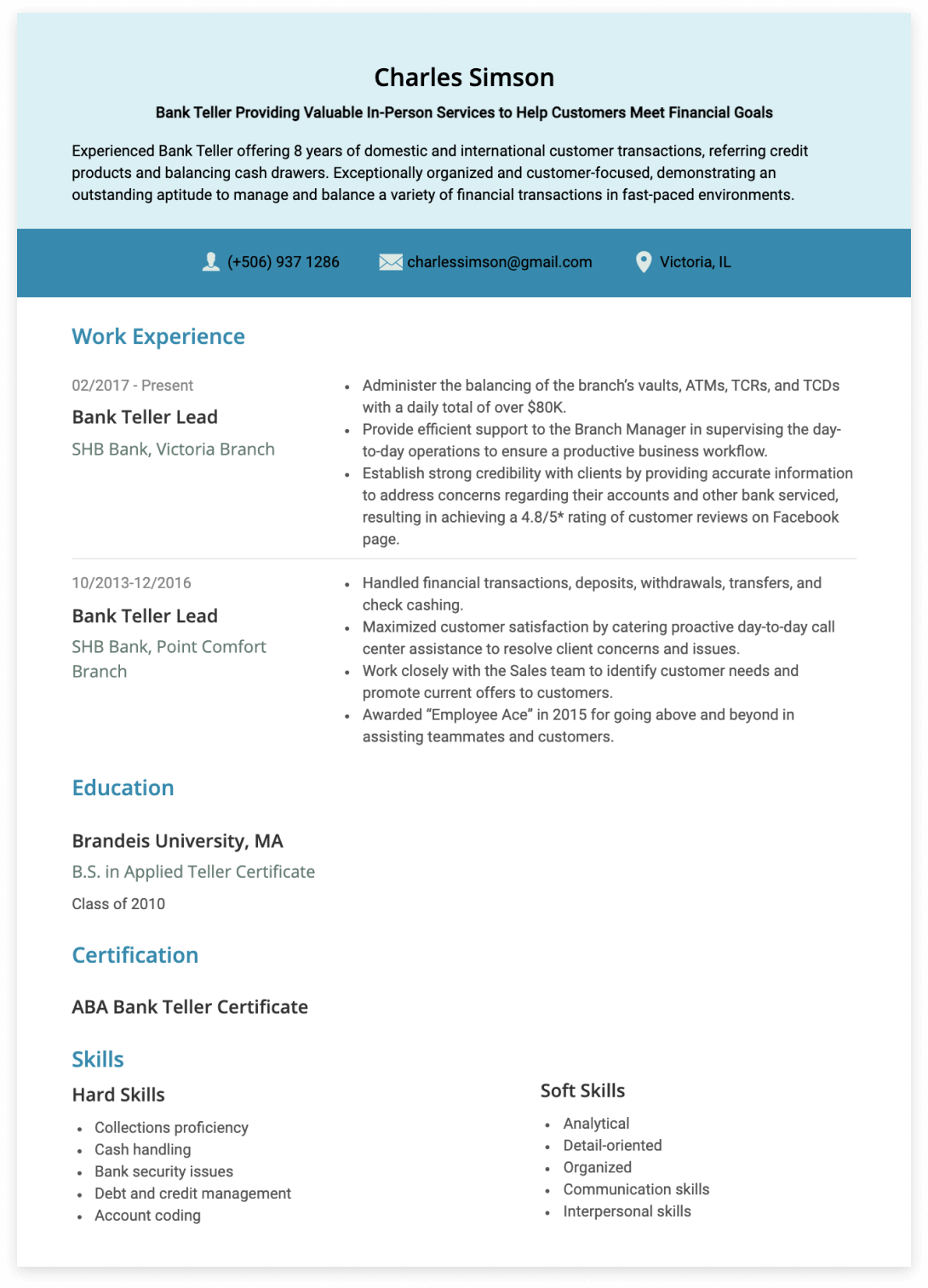 banking resume sample