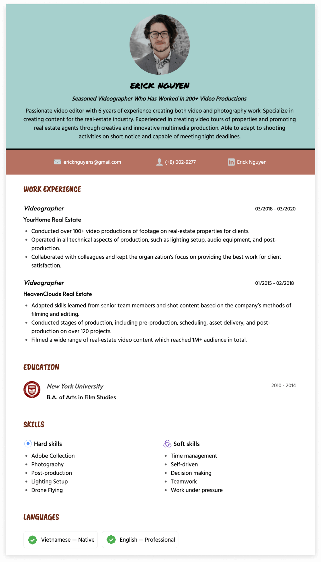 videographer resume example