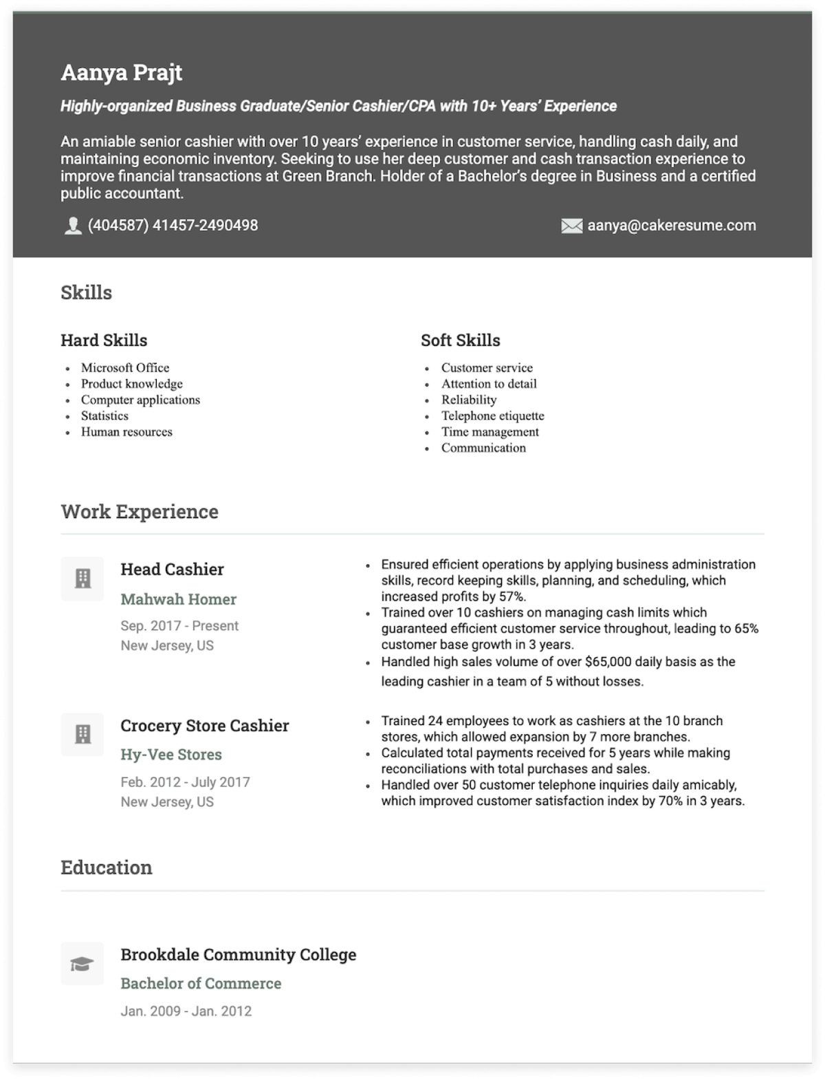 Cashier resume templates and examples
