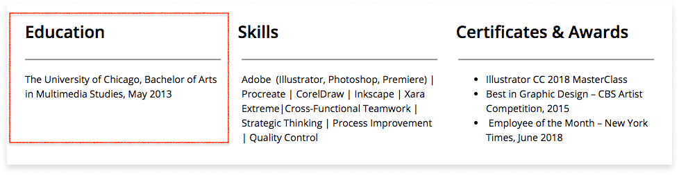Resume education section