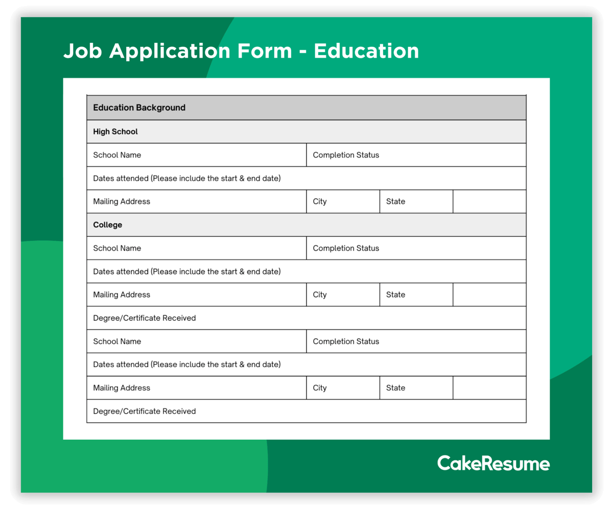 Job Application Form's Education Section