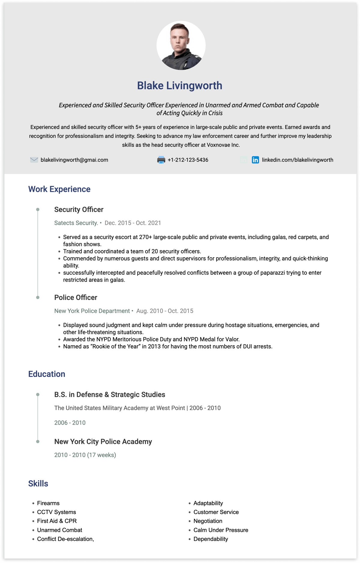 security officer resume example