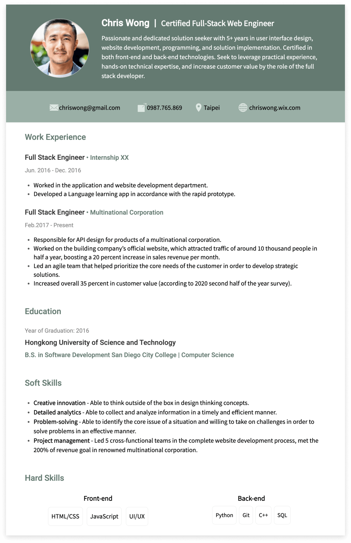 full-stack developer resume