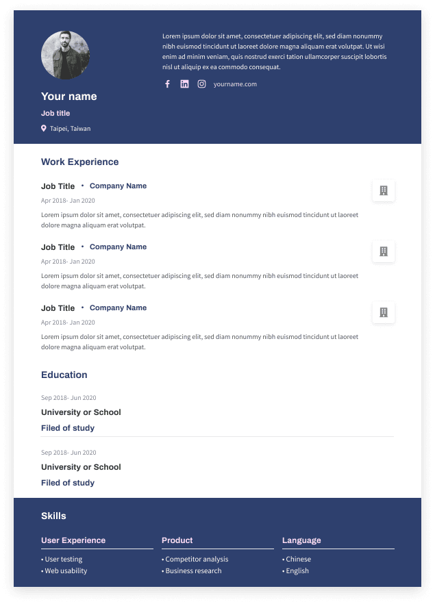CakeResume 履歷表設計模板，登入即可免費下載履歷表範本，更可參考眾多履歷設計範本及履歷表word下載