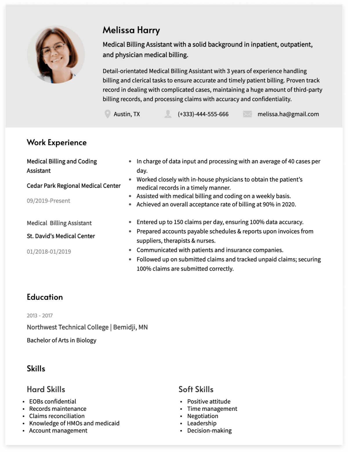medical billing resume