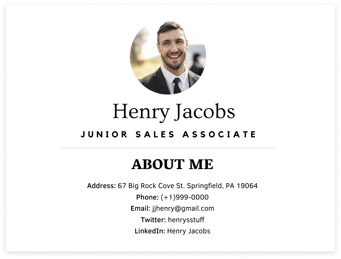 Resume header example for sales associate